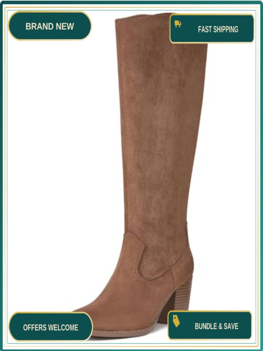 Women's Suede Knee High Boots Chunky Block Heel Side Zip 2.36in